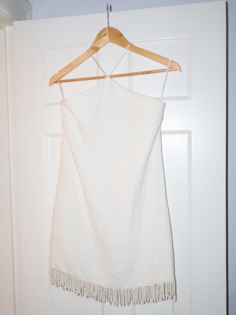 Mango Ivory Beaded Fringe Halter Neck Dress